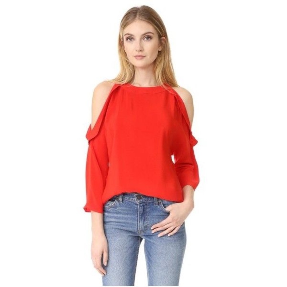 Ramy Brook Vivica Silk Crepe Cold-Shoulder Top